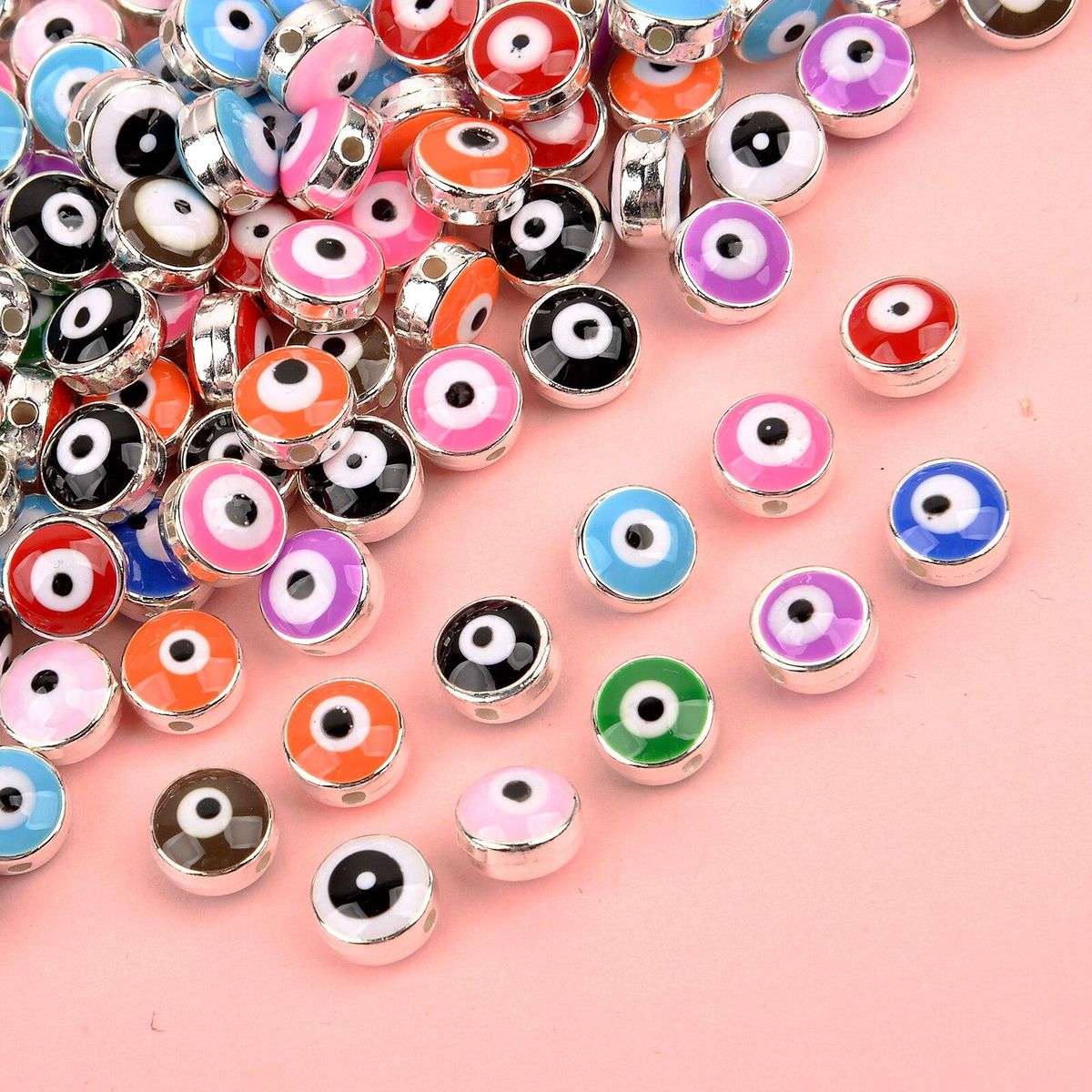 20Pcs 8mm Colorful Round Evil Eye Beads Resin Beads Spacer Loose Beads For Jewelry Making Bracelet Necklace Diy Accessories