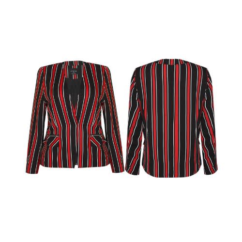 Red Stripped Zipper Pocket Blazer
