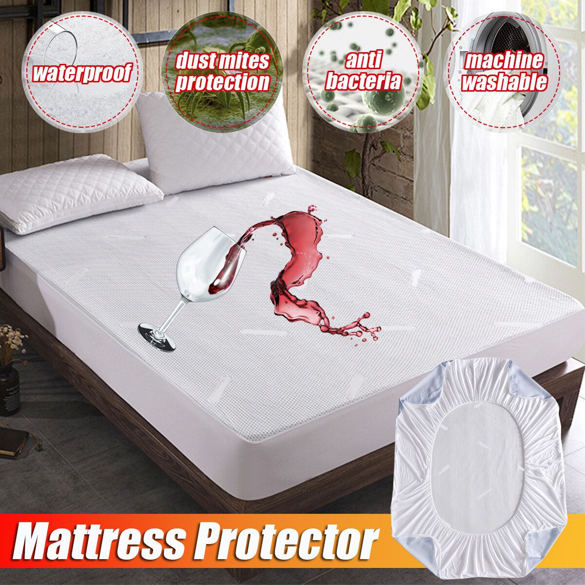 Waterproof Jacquard Mattress Topper Protector Cover Pad Hypoallergenic Against Dust Mites Bacteria 39x75+14inch
