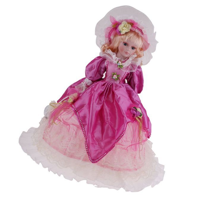 45cm Women's Alexandra Antique  Winter Porcelain Doll Rose Red Dress
