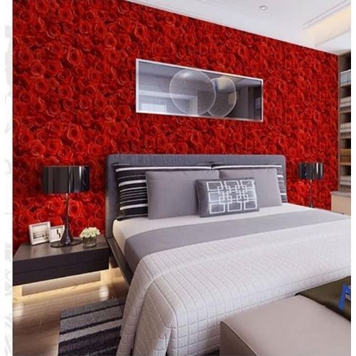 3D Bountiful Rose Effect Wallpaper - Red