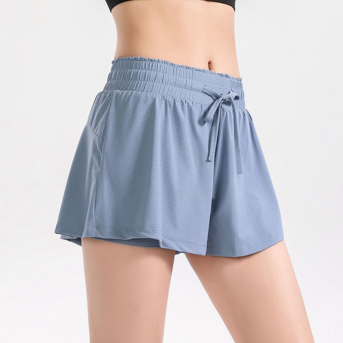 Women 2-in-1 Sports Shorts High Waist Breathable Quick-drying Drawstring Running Fitness Sportswear