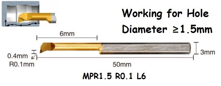 MPR1.5 R0.1 L6 Lathe Turning Tool Tiny Boring Bar