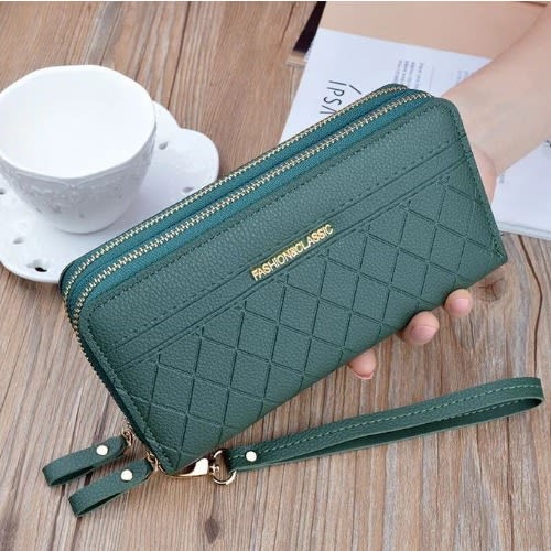 Ladies Clutch Zipper Purse - Green