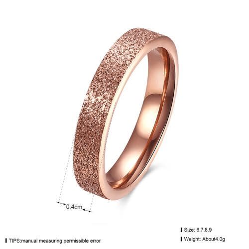 Womens Fashion Simple Scrub Titanium Steel Finger Ring - 4mm Width - Rose Gold - Size 9