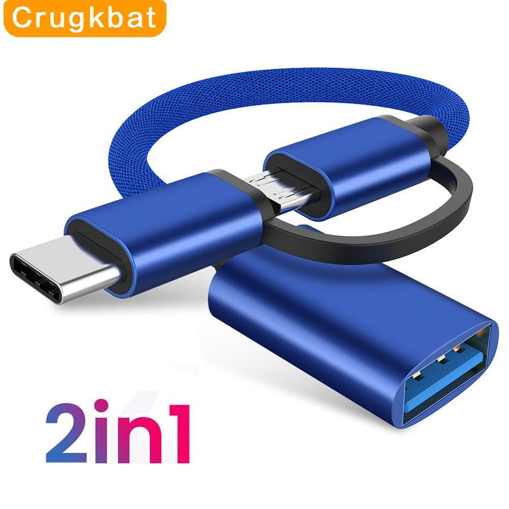 Crugkbat 2 In 1 OTG Adapter USB 2.3 To Micro Type C Data Sync Disk blue