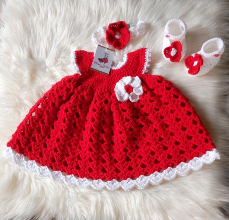Red Crochet Baby Gown Dress