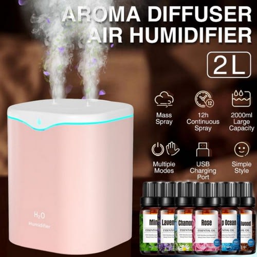 Usb Air Humidifier Double Spray + 6 Aromatherapy Oil - 2000ml