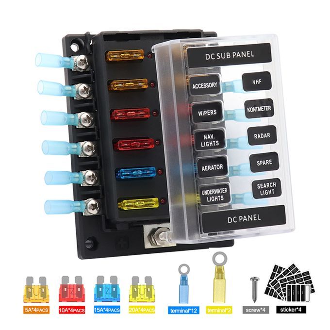 12 Way Fuse Box Fuse Block Holder，12 Circuit Screw Nut