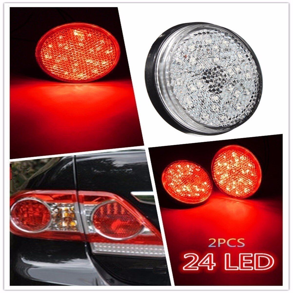2 PCS Round Reflector LED Light Rear Tail Brake Stop Signal 12V For Toyota COROLLA Red Red (red)