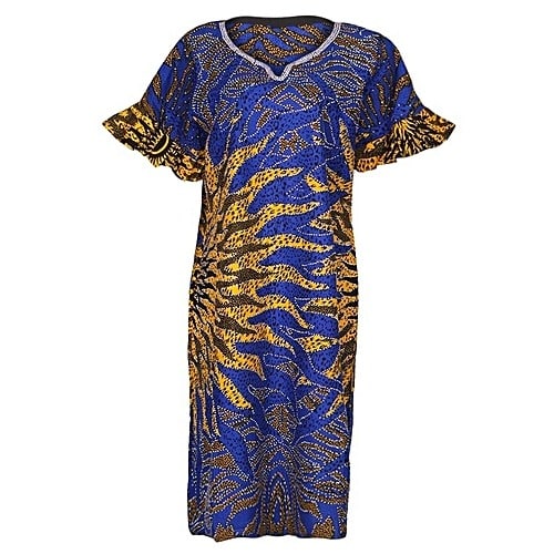 Midi Ankara Dress With Stones - Blue & Yellow