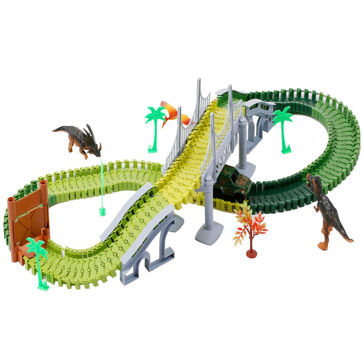 Dinosaur World Race Car Track Flexible Assembly 144 Piece