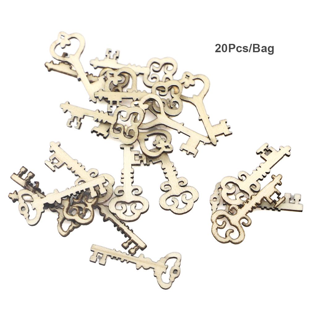 20Pcs Natural Wood Color K-ey Pattern Cutout Collection Art