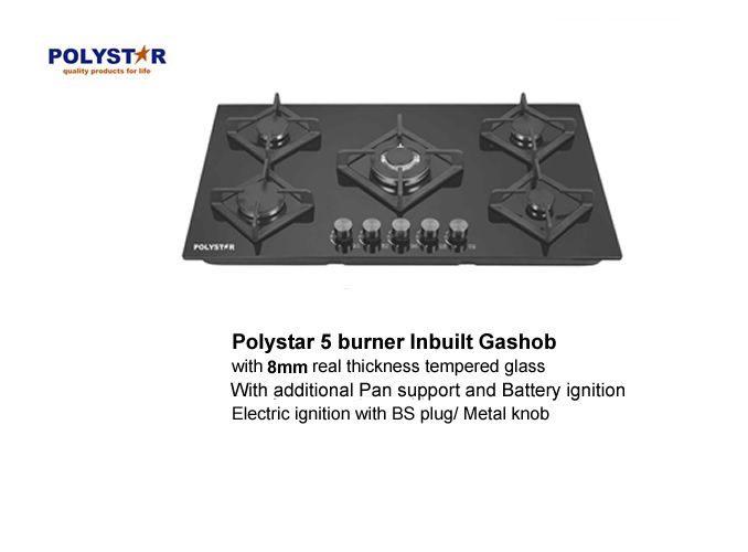 New 5 Burners In-built Gas Hub -Black