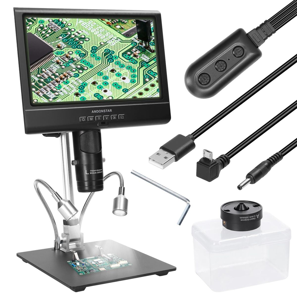 Professional Digital Microscope 1080P 10inch LCD Display 4X Display Magnification Soldering Microscope Picture Taking Video Recording Maintenance Workbench with LED Shadowless Lamp