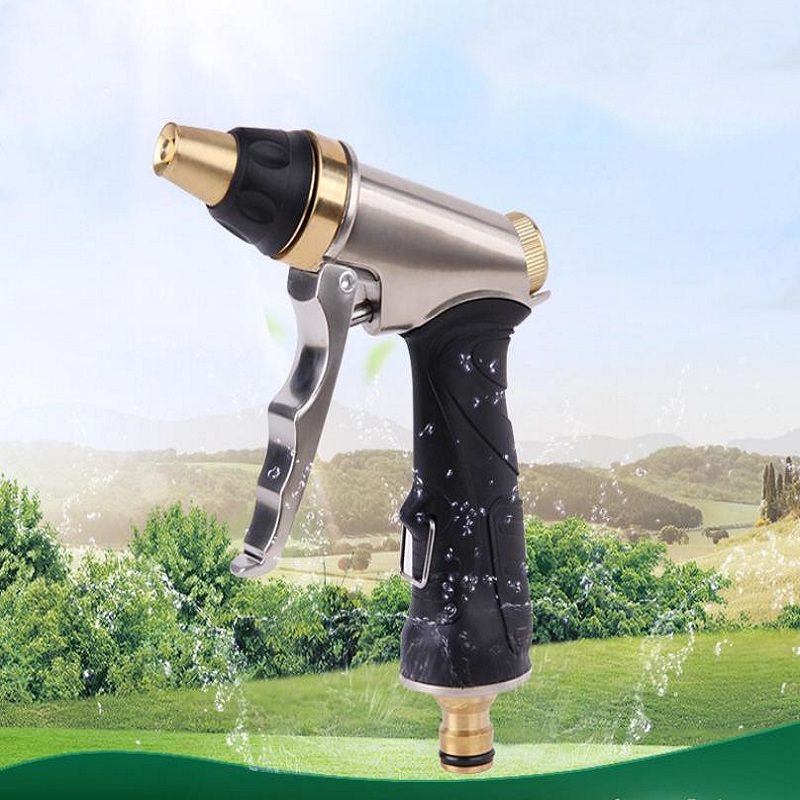 Garden Hose Nozzle Br Watering Gun Flush Home High Pressure Cleaning Tool, Water Sprinkler, Chrome