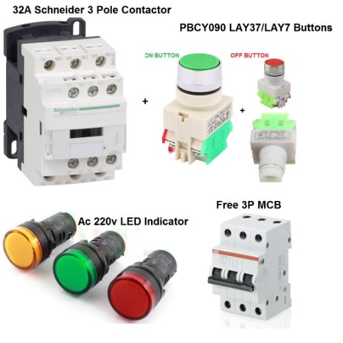 32a Contactor With Nc/no Buttons And Ac 220v Led Indicator + Free Mcb