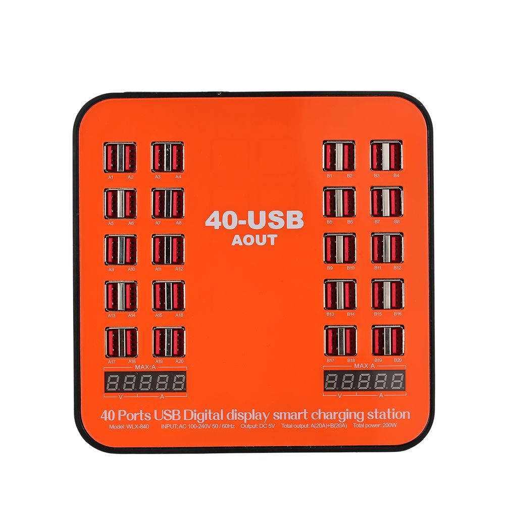 200W 40-Port USB Wall Charger Dual Digital Display Smart