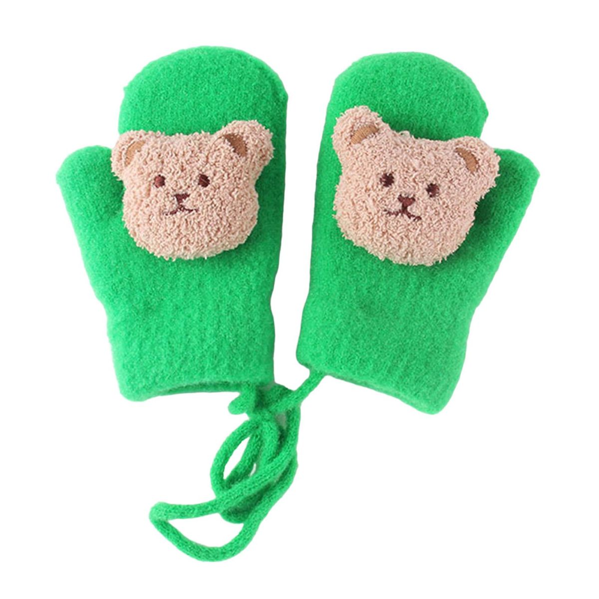 1 Pair Winter Autumn Winter Baby Girls Boys Cartoon Bear Mittens Green