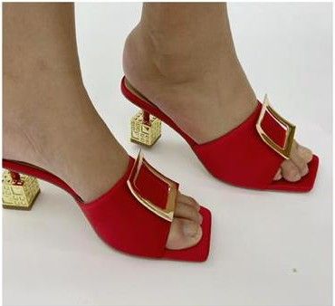 Ladies Squared Exquisite Slippers-Red