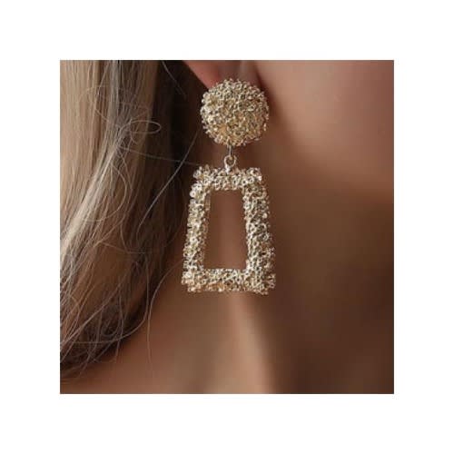 Vintage Large Square Dangle Earrings, Gold