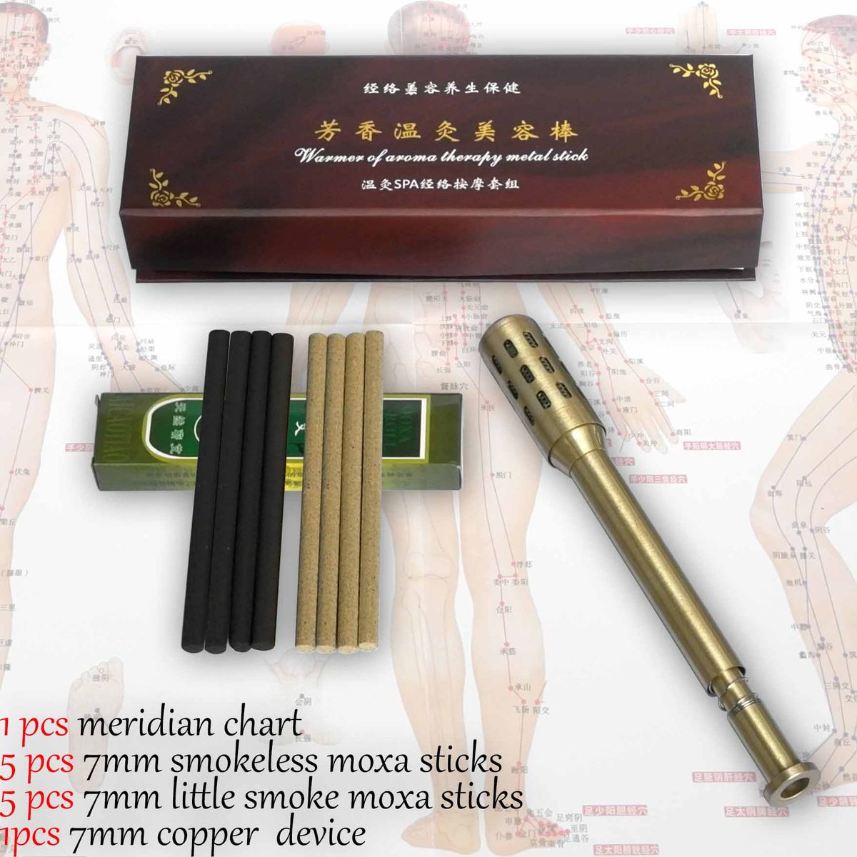 Device Stainless Chart Gift Hot Copper Stick Steel Relax Eyes Massage Roller In Moxa 1set 1pcs Moxa