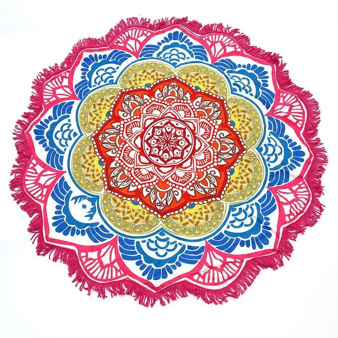 Round Bea H Towel Pi Ni  Mat T El  Flowers Pattern 147*147 M  Ir Ular Yoga-rose Red