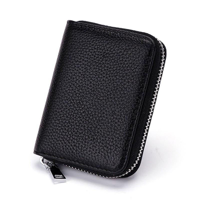 Unisex Card Holder PU Leather Solid Color Zipper Wallet Card Clamp Large Capacity Short Purse