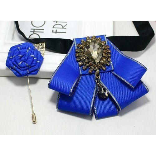Footful Bridegroom Bow Tie With Lapel Pin -Blue