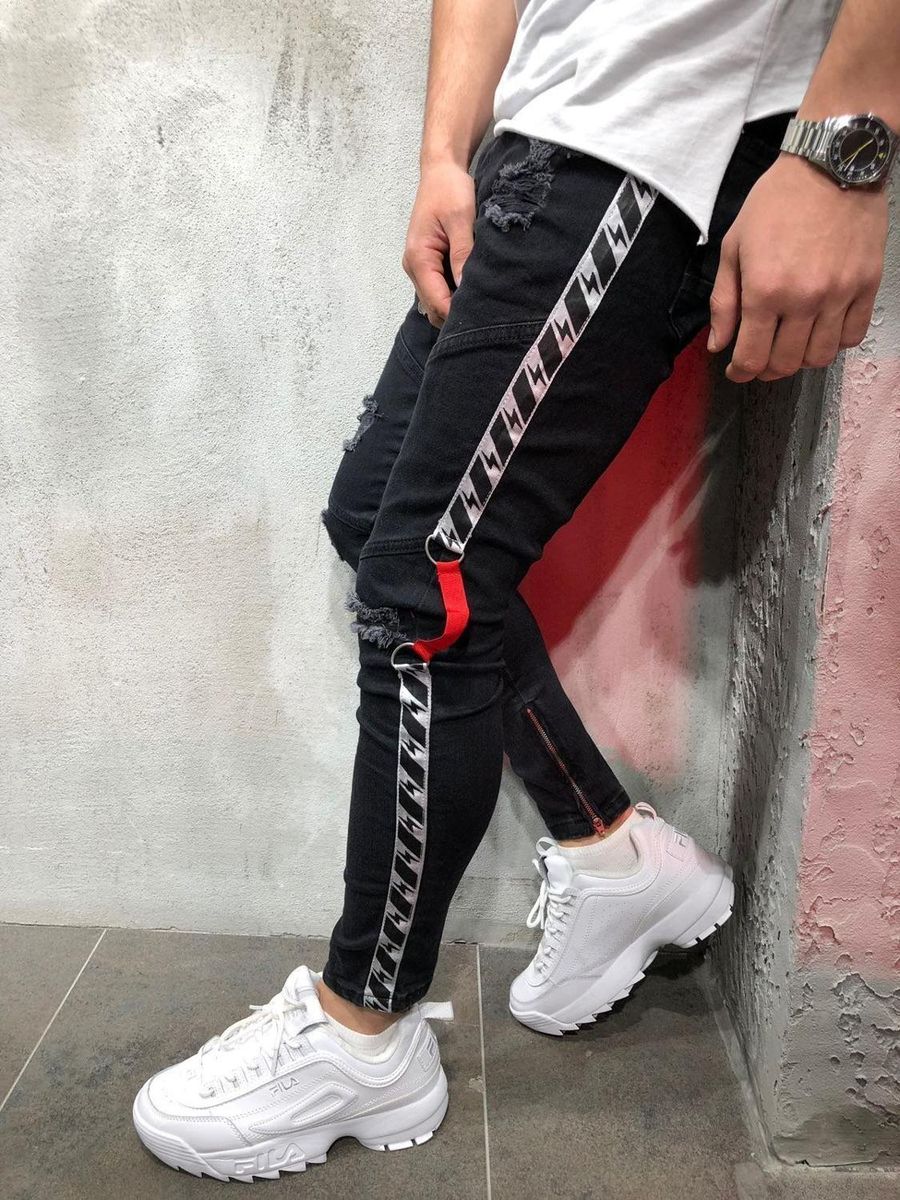 Adjusted Jeans for Mens Street Clothing Ripped Chandal Pants Set Hip-Hop Novelty Novelty