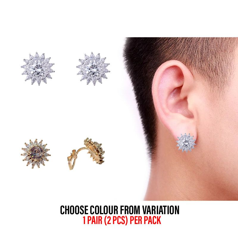 Non Pierce Trendy Brilliant Zircon Ice Ear Cuffs Clip Earrings Clear Daisy Flower No Piercing Earcuff Earring For Men Wedding Jewelry