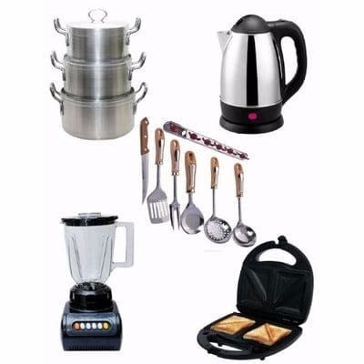 Cooking Pot Set With Electric Kettle + Blender - Sandwich Maker & Cooking Spoon Bundle