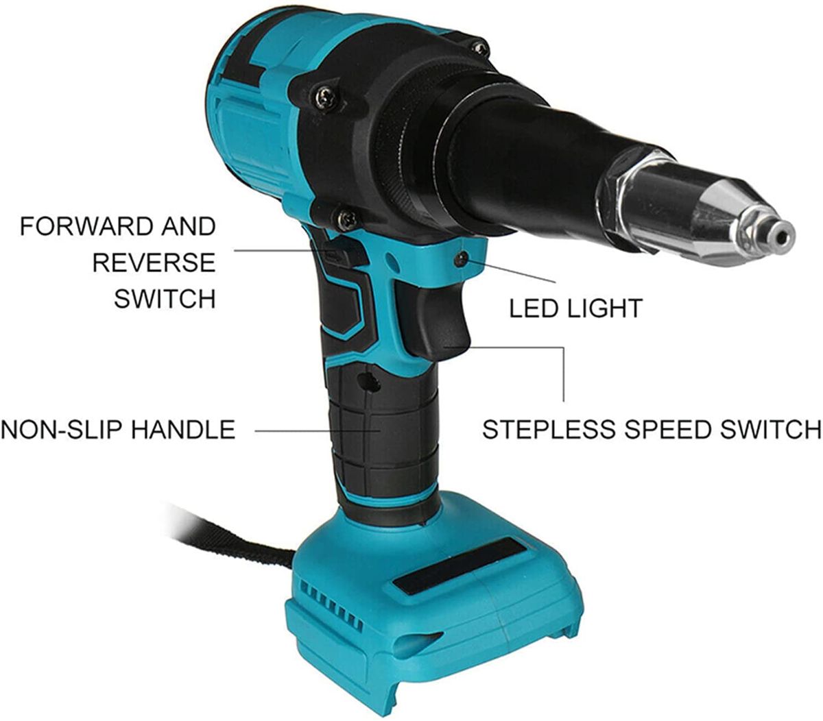 18V Brushless Electric Rivet Gun 2.4-4.8mm Cordless Rivet Nut Gun Automatic Rivet Tool With LED Light For Makita Battery