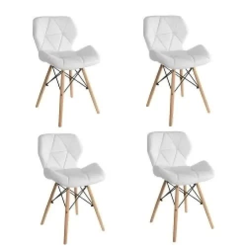 Set Of 4 Dinning Leather Chair With Wooden Leg White