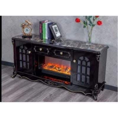 Royal Gold Tv Stand With Drawers/Electric Fireplace - Black