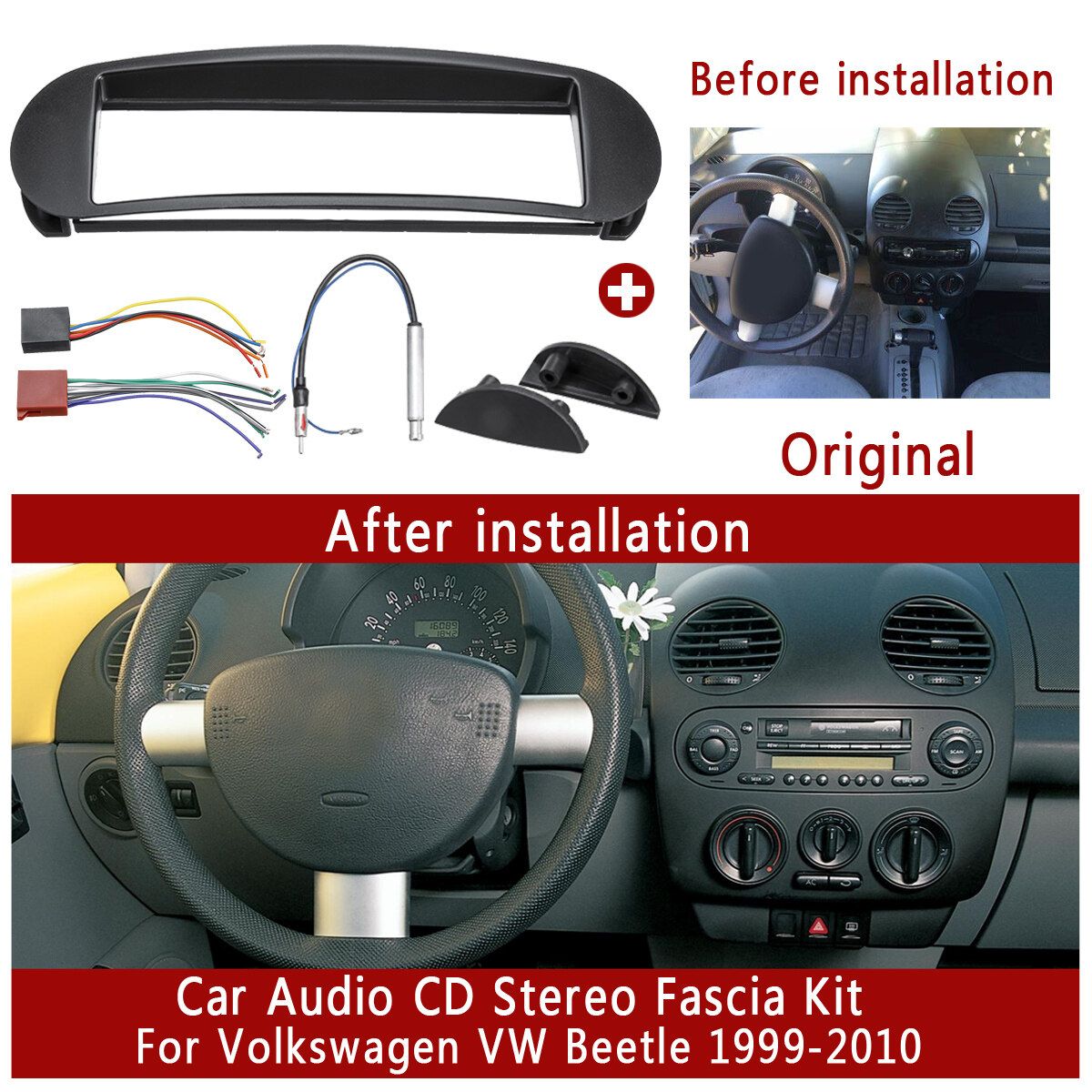 Car Audio CD Stereo Fascia Kit Adapter Plate For Volkswagen VW Beetle 1999-10 09