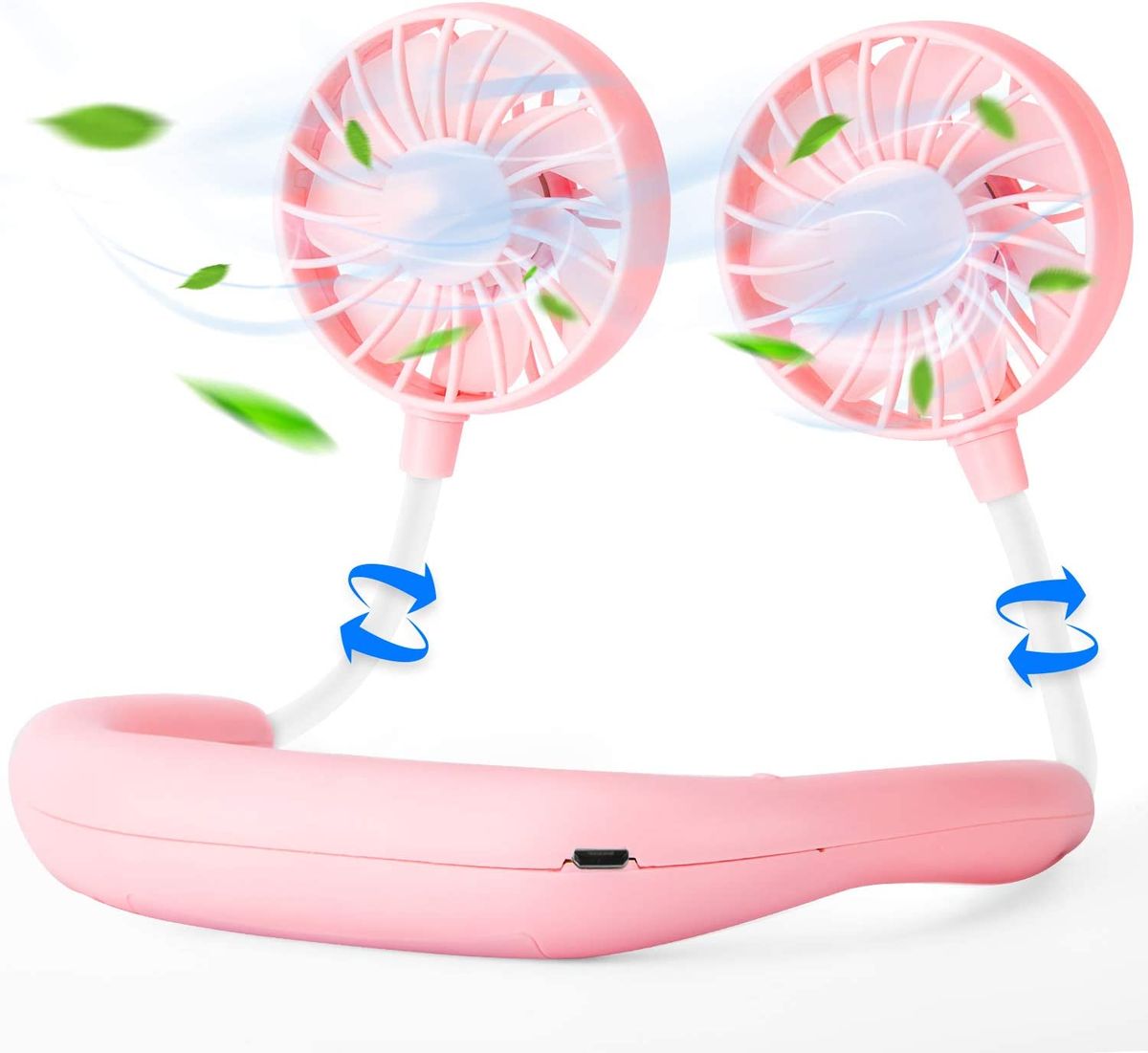 Portable USB Personal Hand Free Mini Lazy Person Neck Fan-Pink