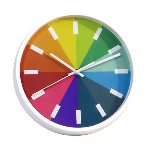 Round Wall Clock - 10 Inch - Rainbow  - White Frame