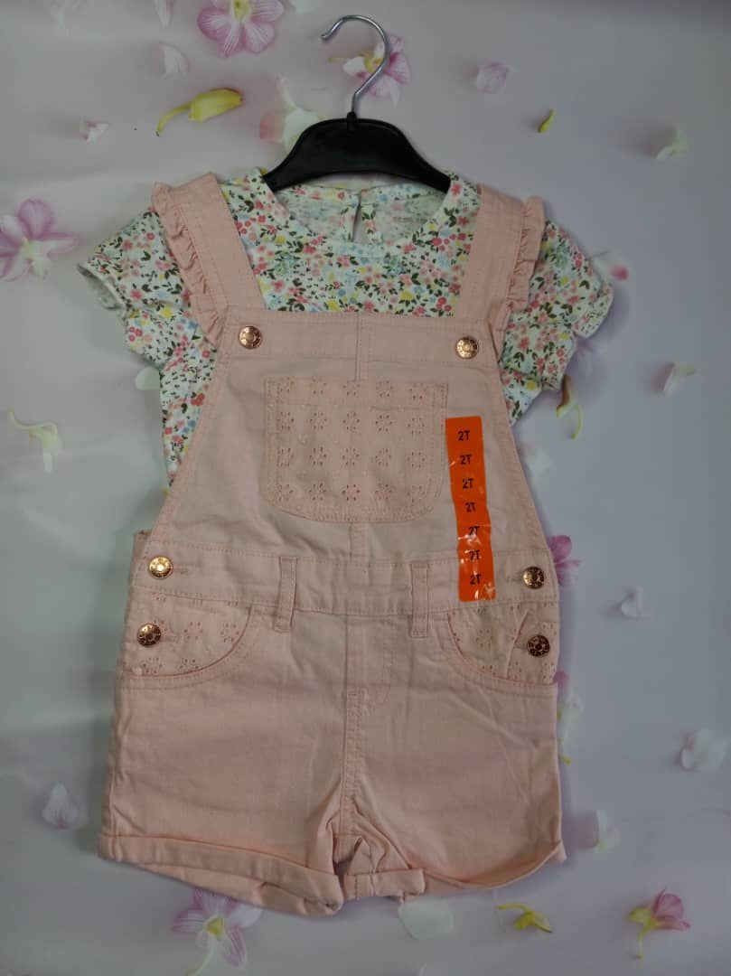 Baby Girl Short Sleeve Tee & Dungarees Set