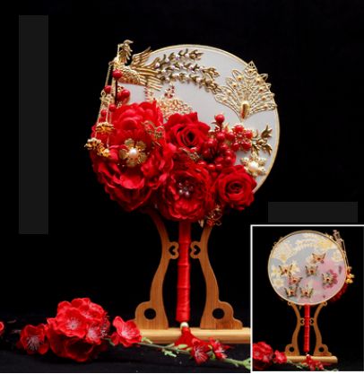 3D Decorative Fan Wedding Artificial Fans Hand Accessories Chinese Style LF821 Photography Costume Double-Sided Round Flowers