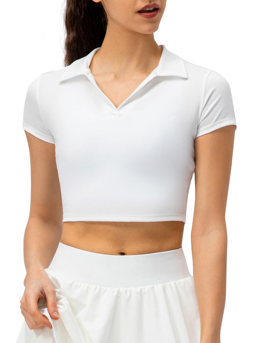 Women Sports T-shirt Crop Tops Short Sleeve Slim Shirts for Running Tennis Golf Workout