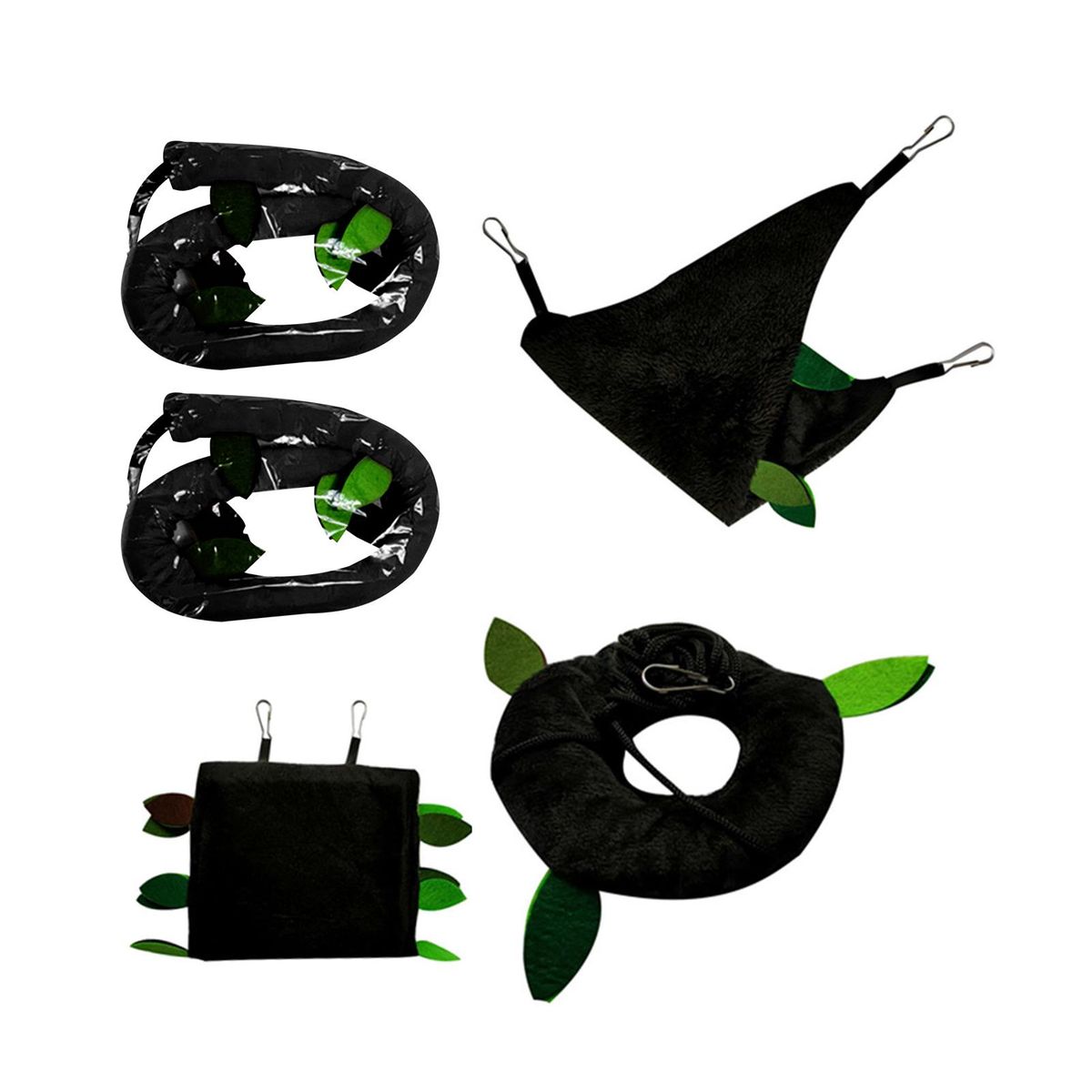 5Pcs Hamster Hammock Leaf Wood Design Small Animal Hammock Tunnel Black