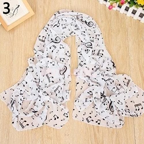Women Soft Shawl Wrap Korean Style Music Note Printed-White