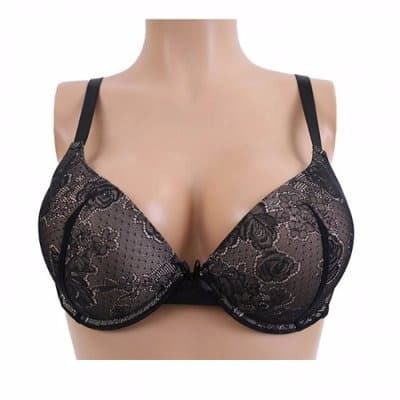 Padded Plunge Lace Bra - Black
