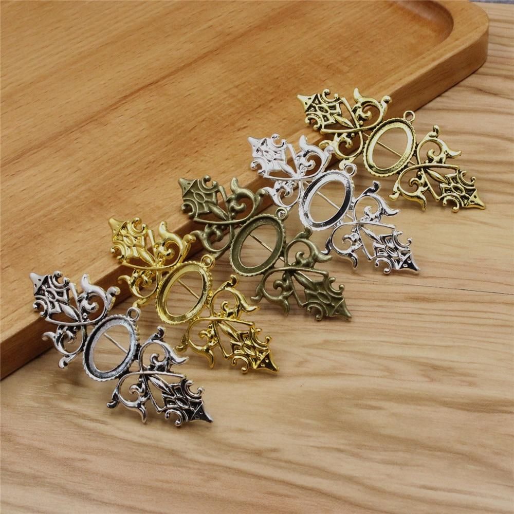 Onebeading Fit 13x18mm Vintage Oval Brooch Blank Setting Bezel Tray Base Cabochons For DIY Making Accessories 5Pcs K06231