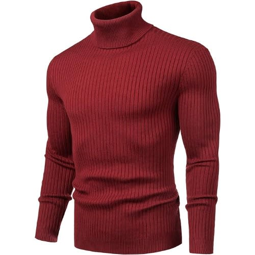 Mens Turtleneck Sweater Slim Fit - Wine