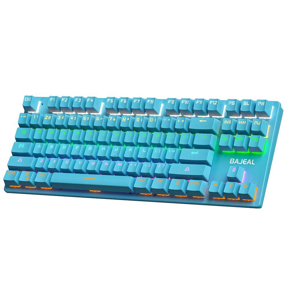 BAJEAL 87 Keys Wired Mechanical Keyboard Mixed Light Mechanical Keyboard with Mechanical Blue Switch Suspension Button Blue