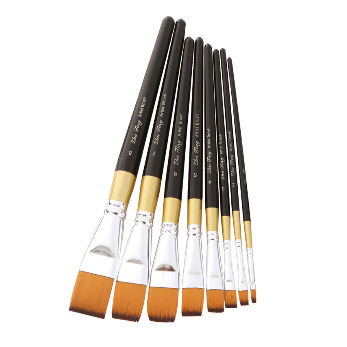 8pcs Paint Brushes Set Flat Tips Nylon Hair Paintbrushes For