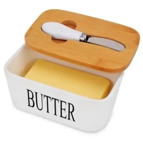 Porcelain Butter Dish With Bamboo Lid And Knife - 600ml