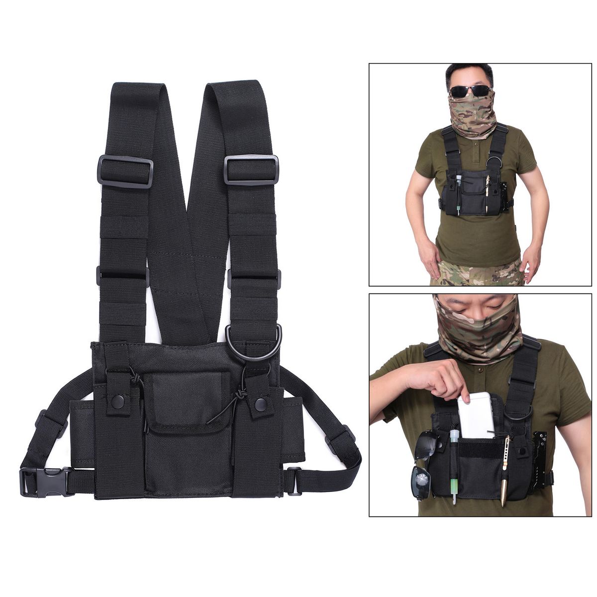 Men Outdoor Chest Rig Vest Harness Bag Sport Shoulder Pouch